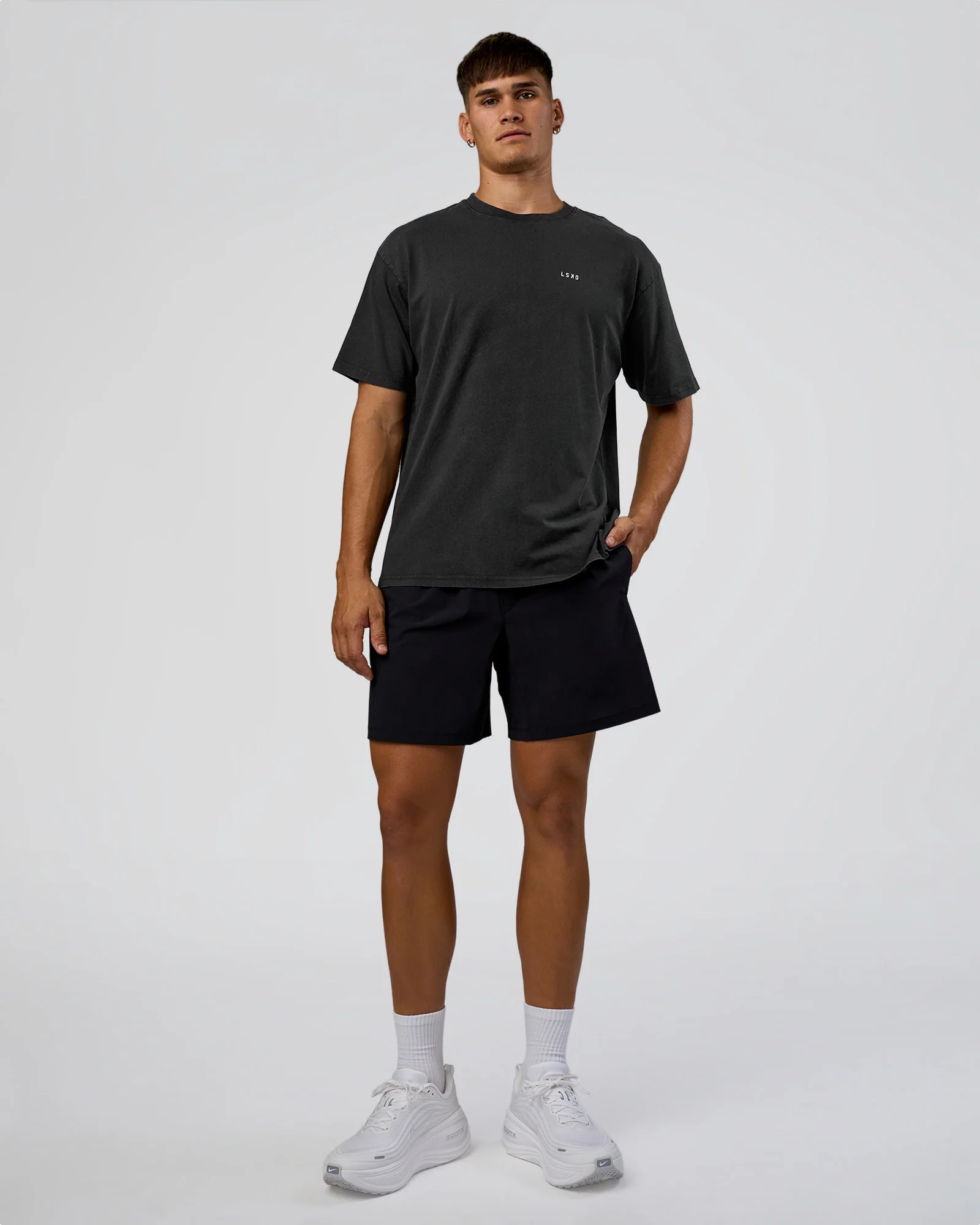 We Love This  FLXCotton Oversized Tee - Black Washed-White