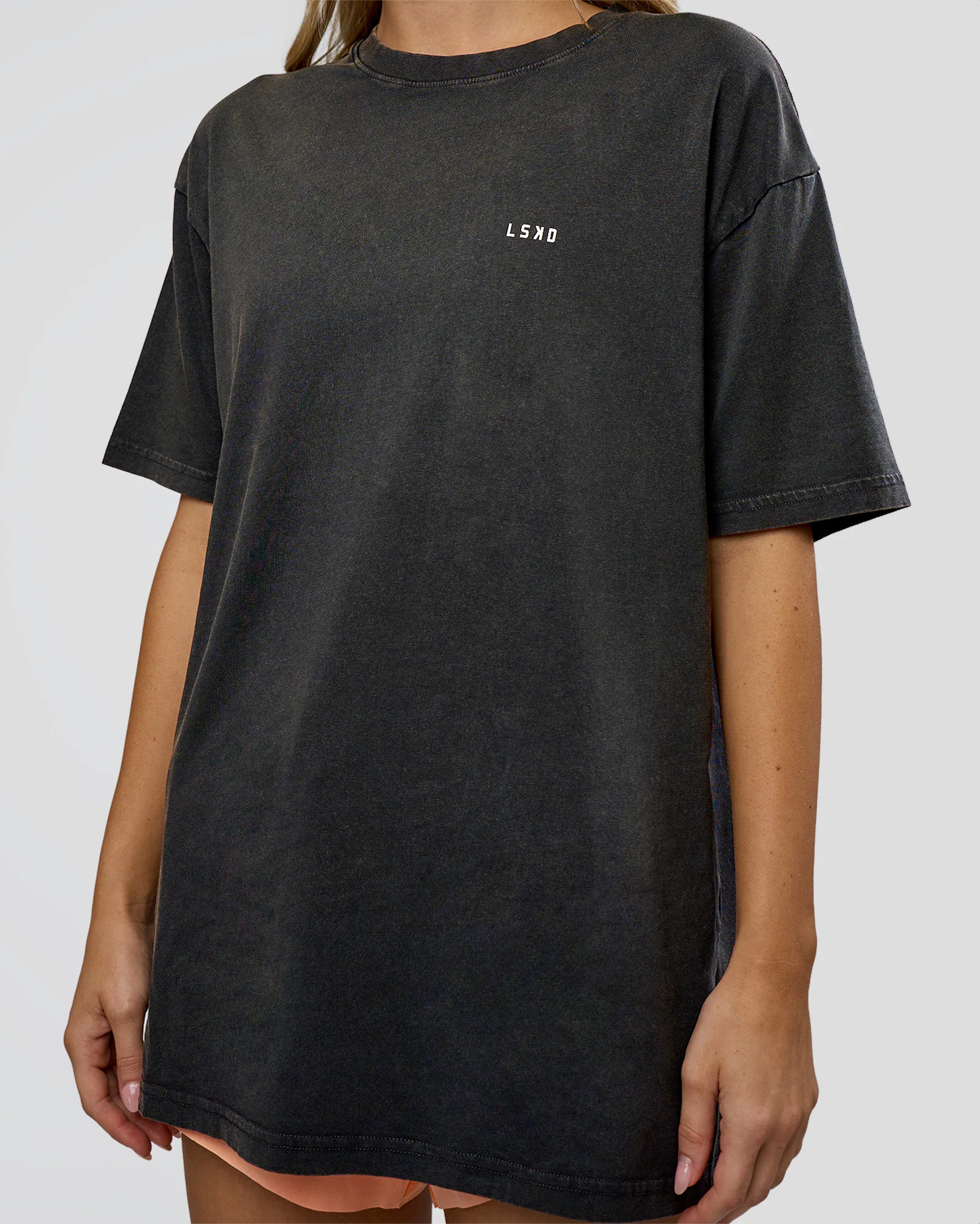 We Love This  FLXCotton Oversized Tee - Black Washed-White