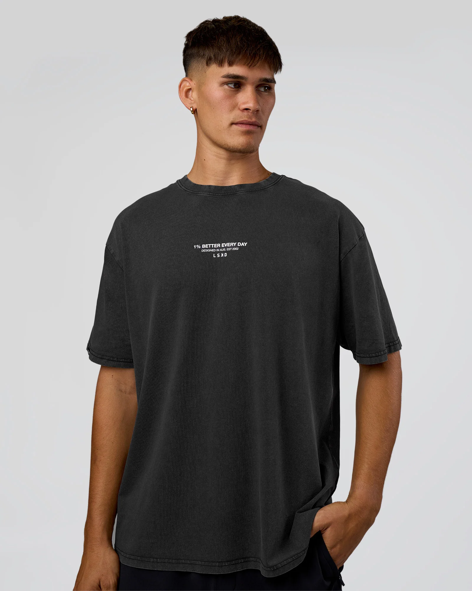 1% Better Every Day EST FLXCotton Oversized Tee - Black Washed
