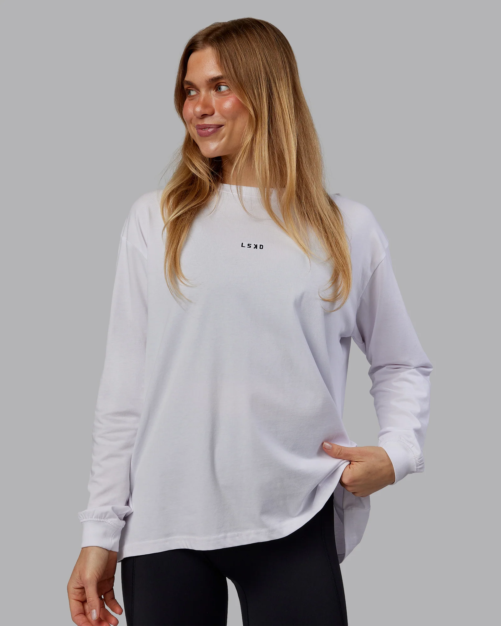 Go-To Long Sleeve FLXCotton Oversized Tee - White-Black 1 Go-To Long Sleeve FLXCotton Oversized Tee - White-Black