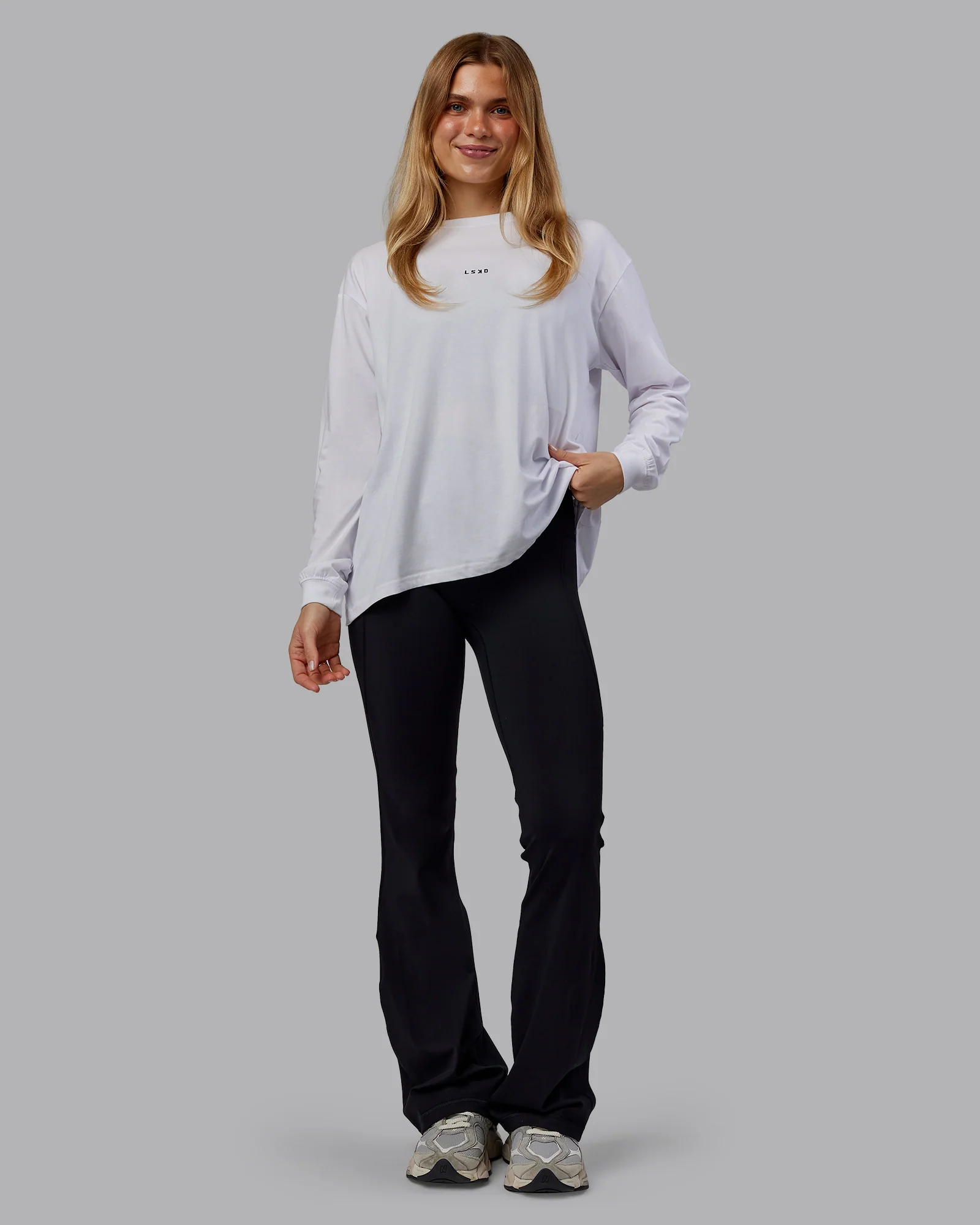 Go-To Long Sleeve FLXCotton Oversized Tee - White-Black 2 Go-To Long Sleeve FLXCotton Oversized Tee - White-Black