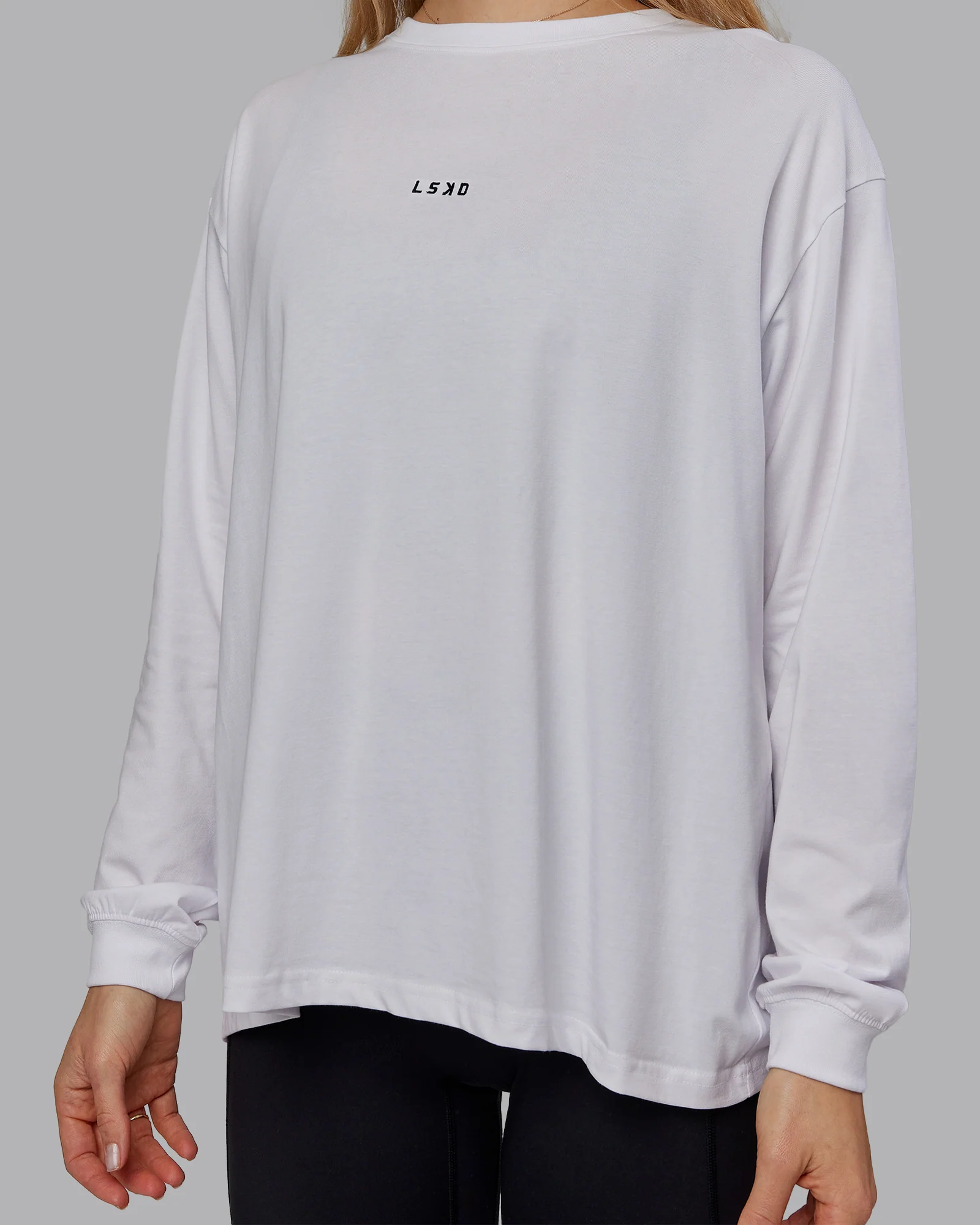 Go-To Long Sleeve FLXCotton Oversized Tee - White-Black 4 Go-To Long Sleeve FLXCotton Oversized Tee - White-Black