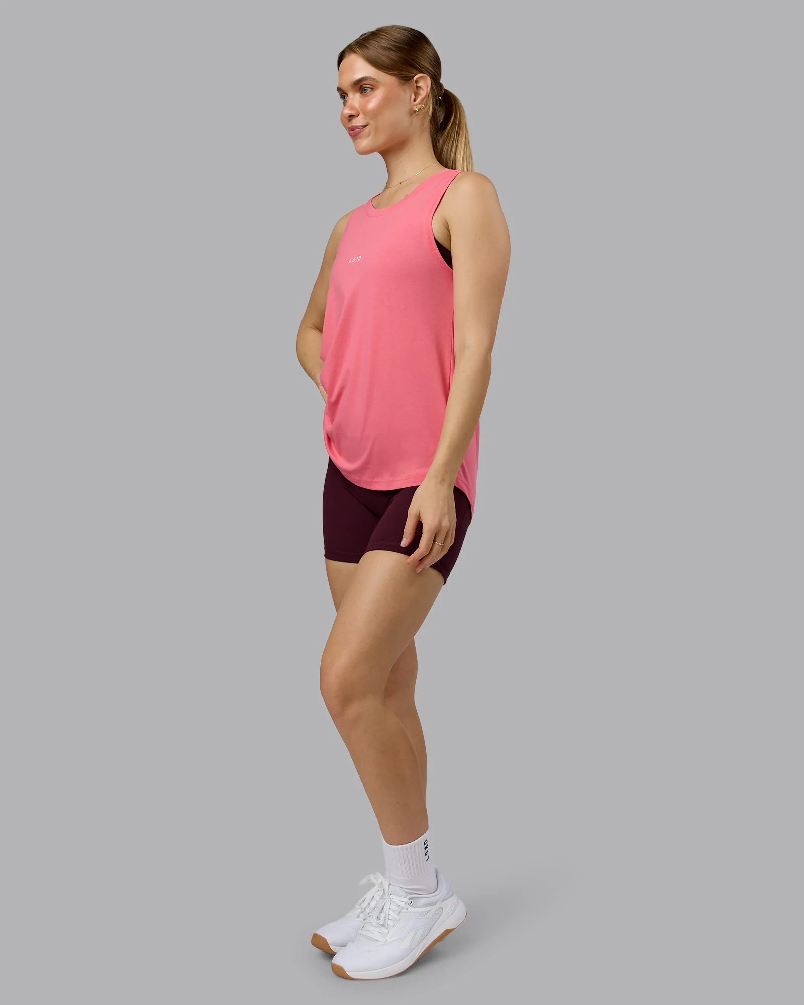 Go-To FLXCotton Longline Tank - Pink Lemonade-White
