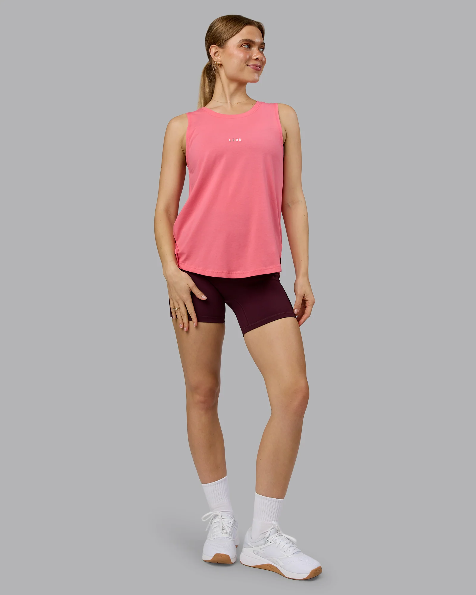 Go-To FLXCotton Longline Tank - Pink Lemonade-White