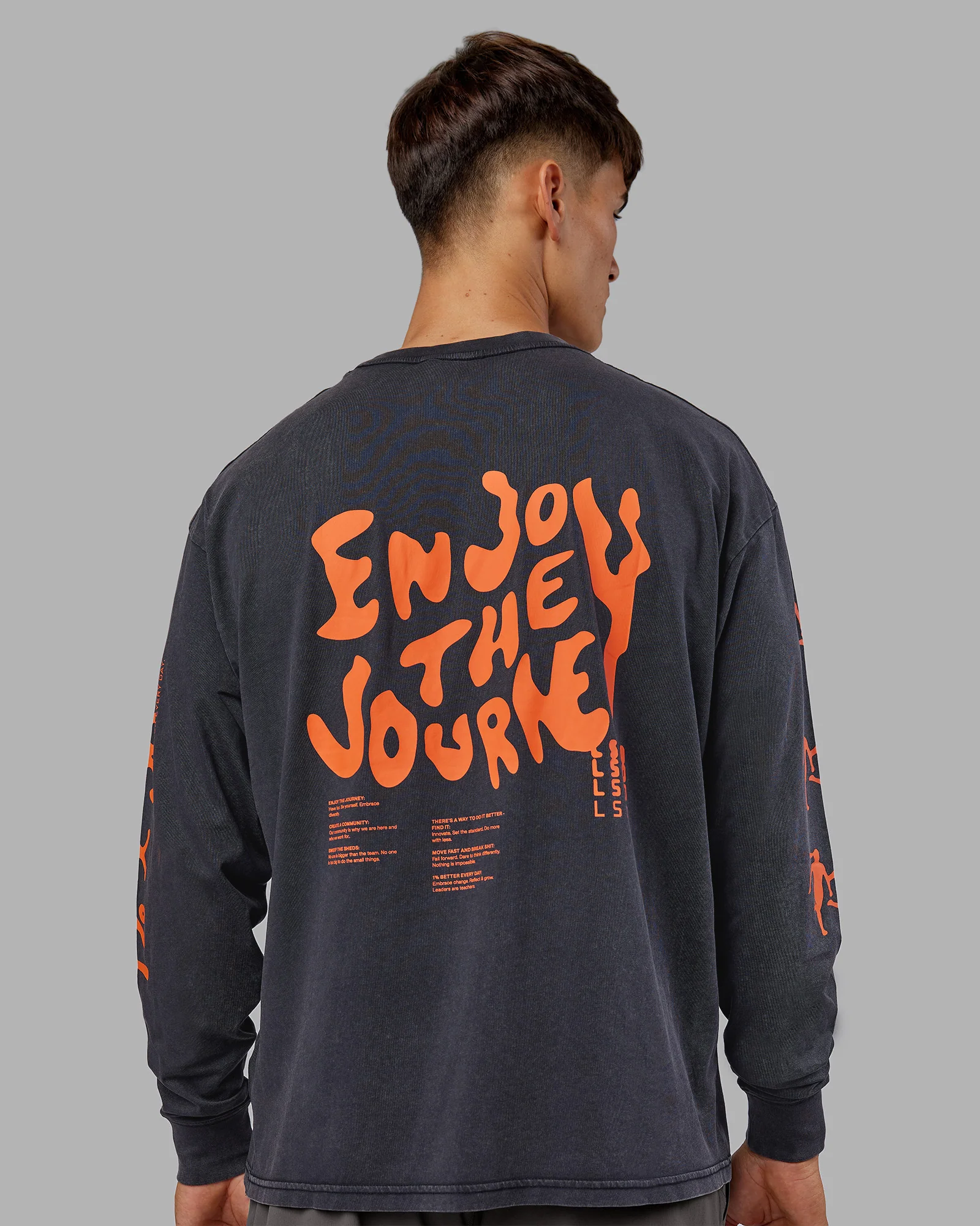 Inferno Journey FLXCotton Oversized Long Sleeve Tee - Washed Black-Ultra Orange 1 Inferno Journey FLXCotton Oversized Long Sleeve Tee - Washed Black-Ultra Orange