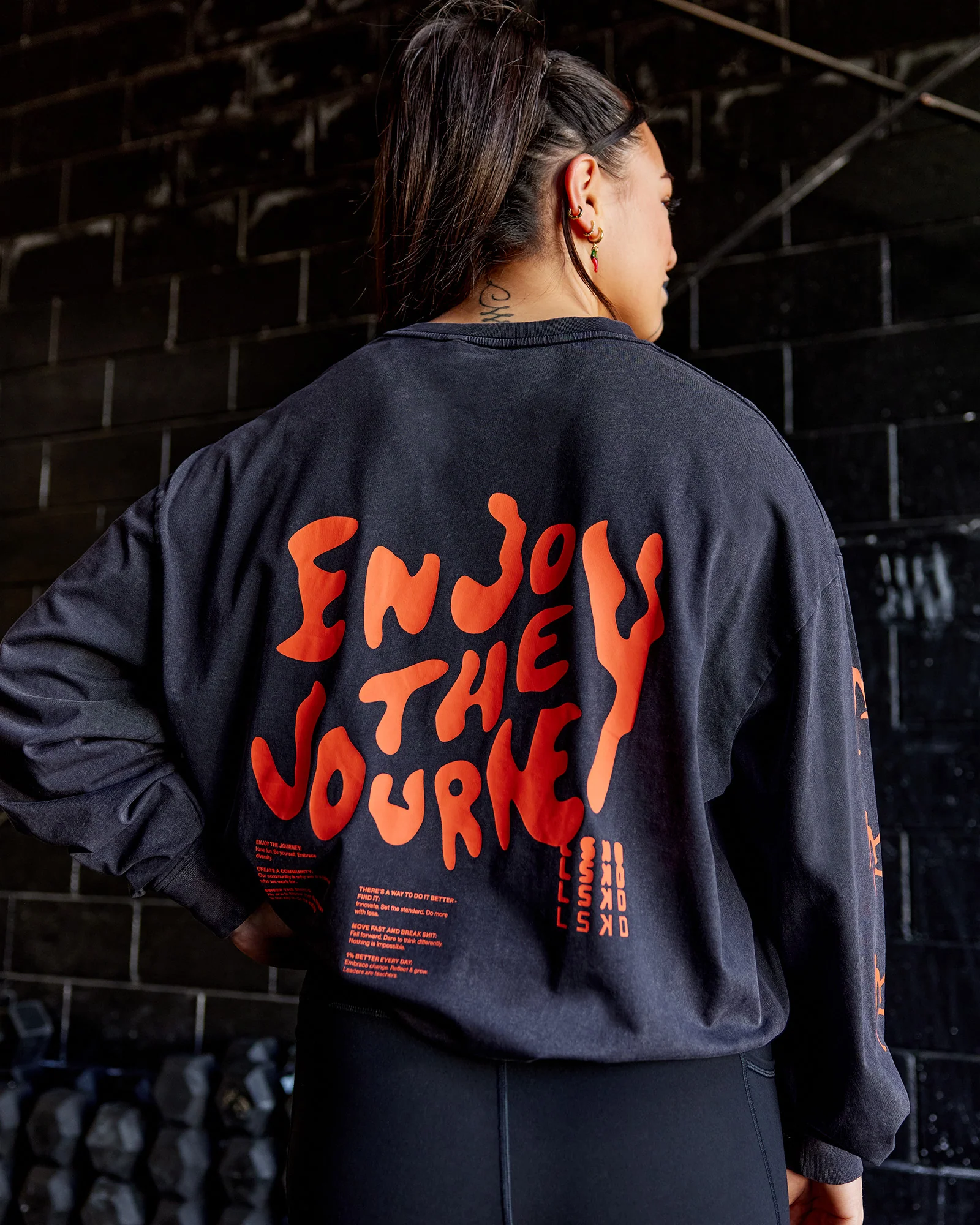Inferno Journey FLXCotton Oversized Long Sleeve Tee - Washed Black-Ultra Orange 3 Inferno Journey FLXCotton Oversized Long Sleeve Tee - Washed Black-Ultra Orange