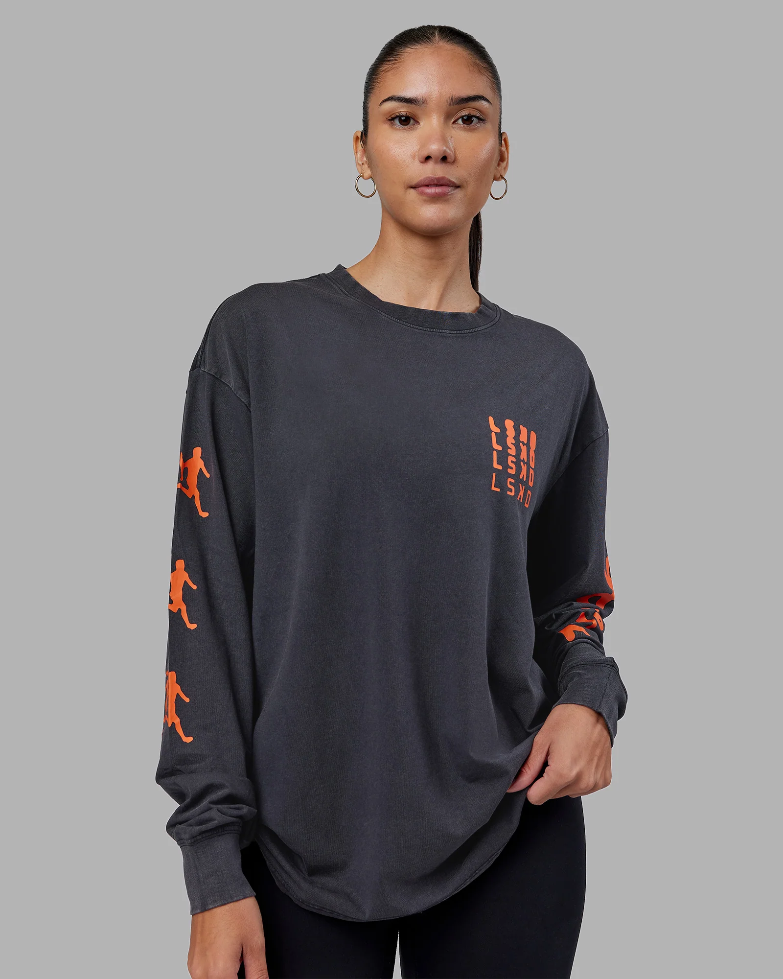 Inferno Journey FLXCotton Oversized Long Sleeve Tee - Washed Black-Ultra Orange 5 Inferno Journey FLXCotton Oversized Long Sleeve Tee - Washed Black-Ultra Orange