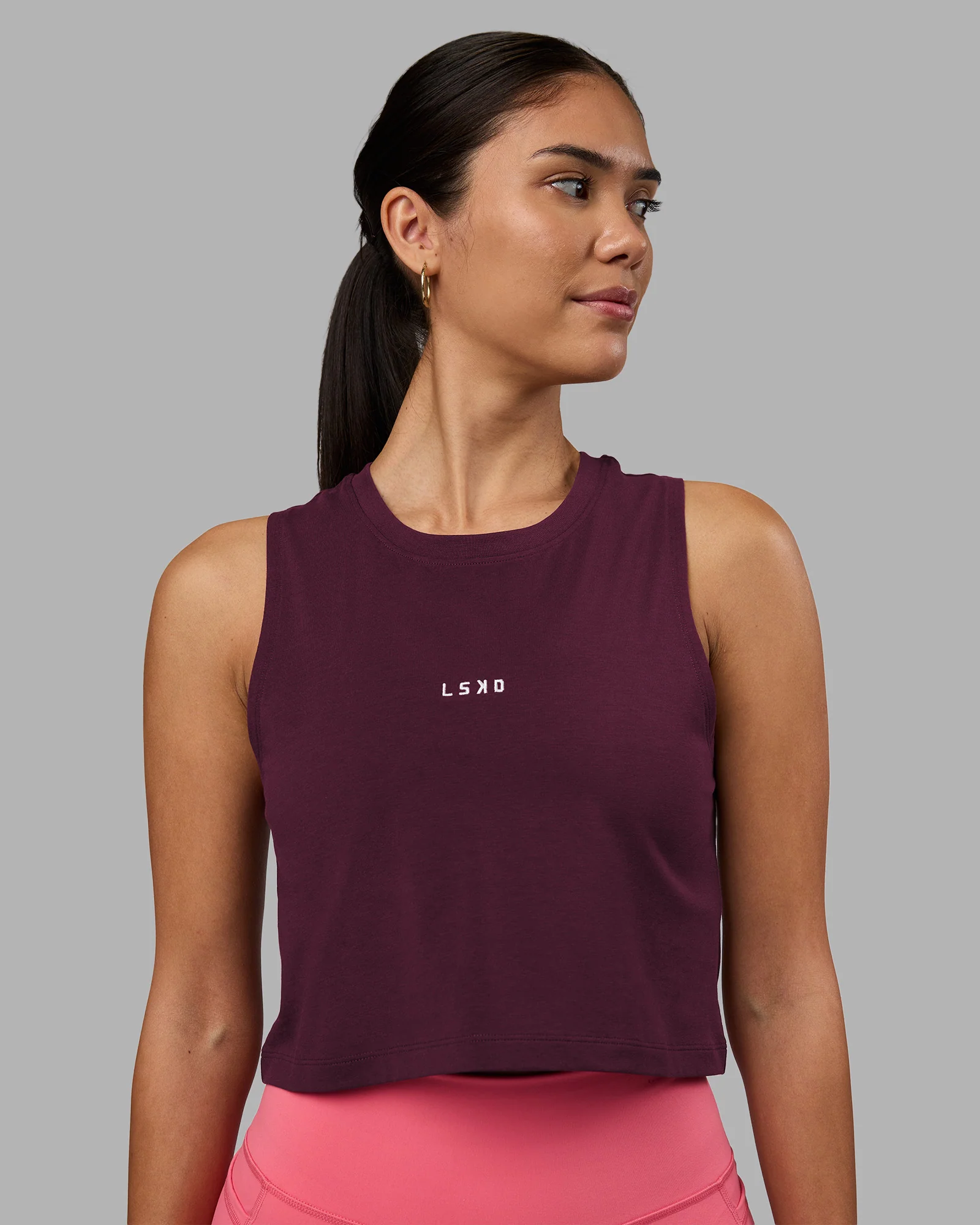 Go-To FLXCotton Tank - Cherry Lacquer-White