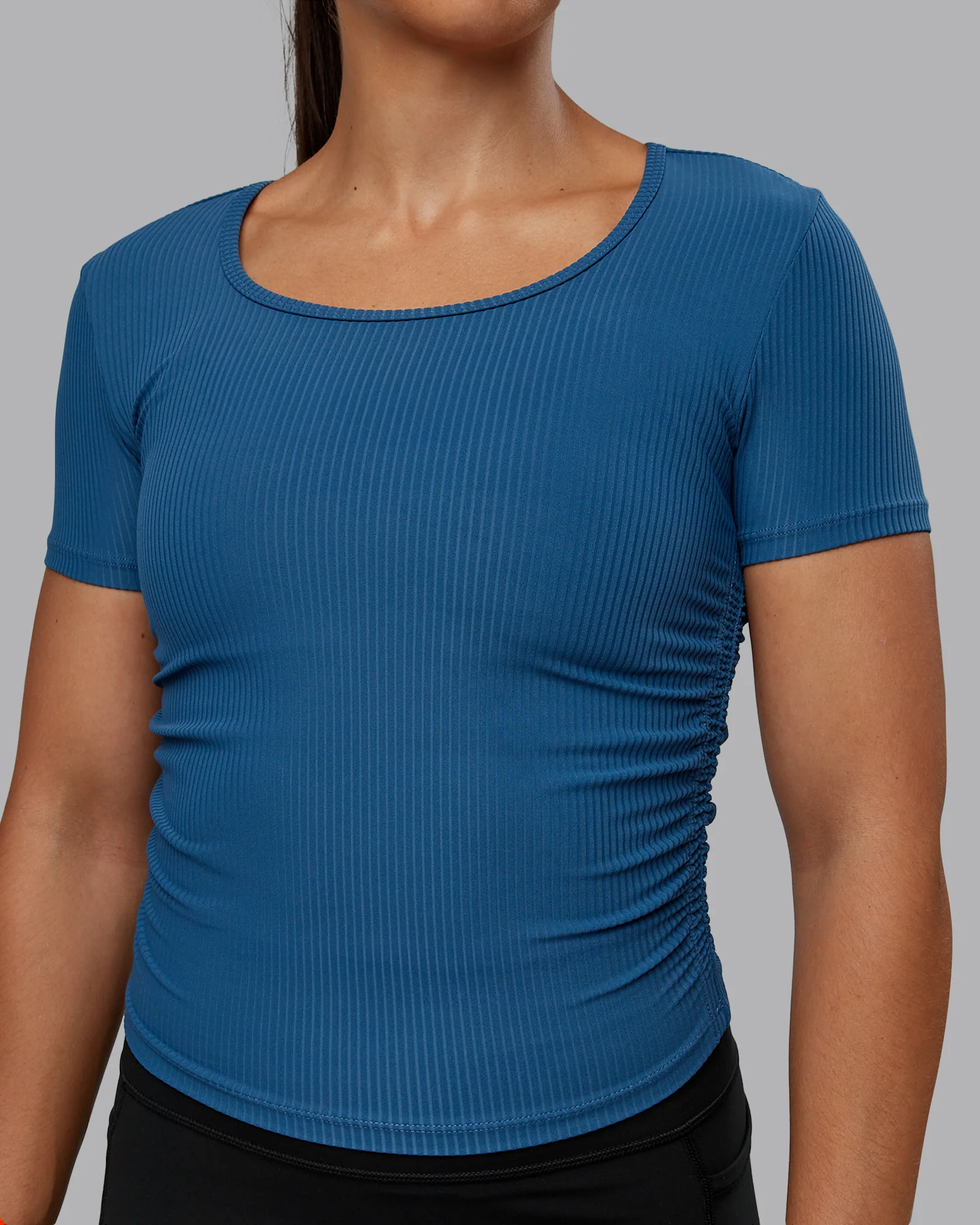 Ignite Ribbed Scrunch Side Cropped Tee - Indigo