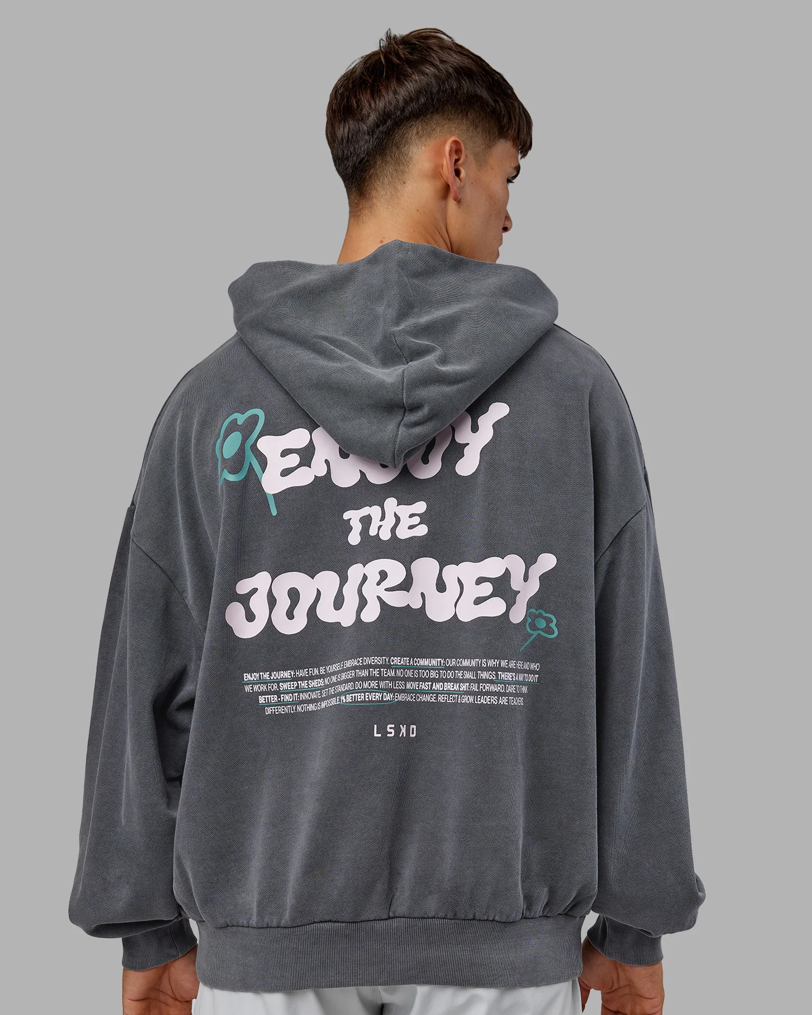 ETJ Values Washed Oversize Hoodie - Dark Storm-Light Bubblegum