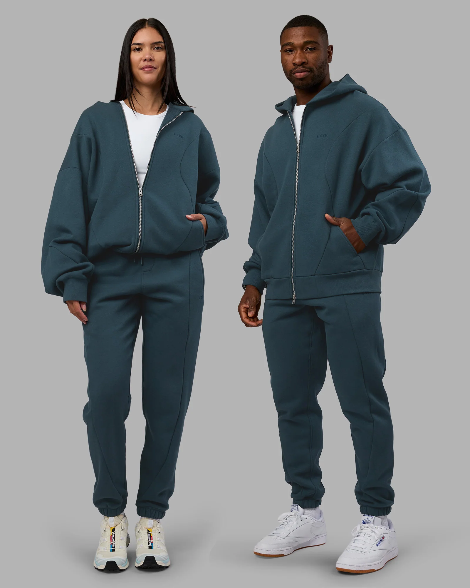 Stream Oversized Panel Zip Hoodie - Deep Sea