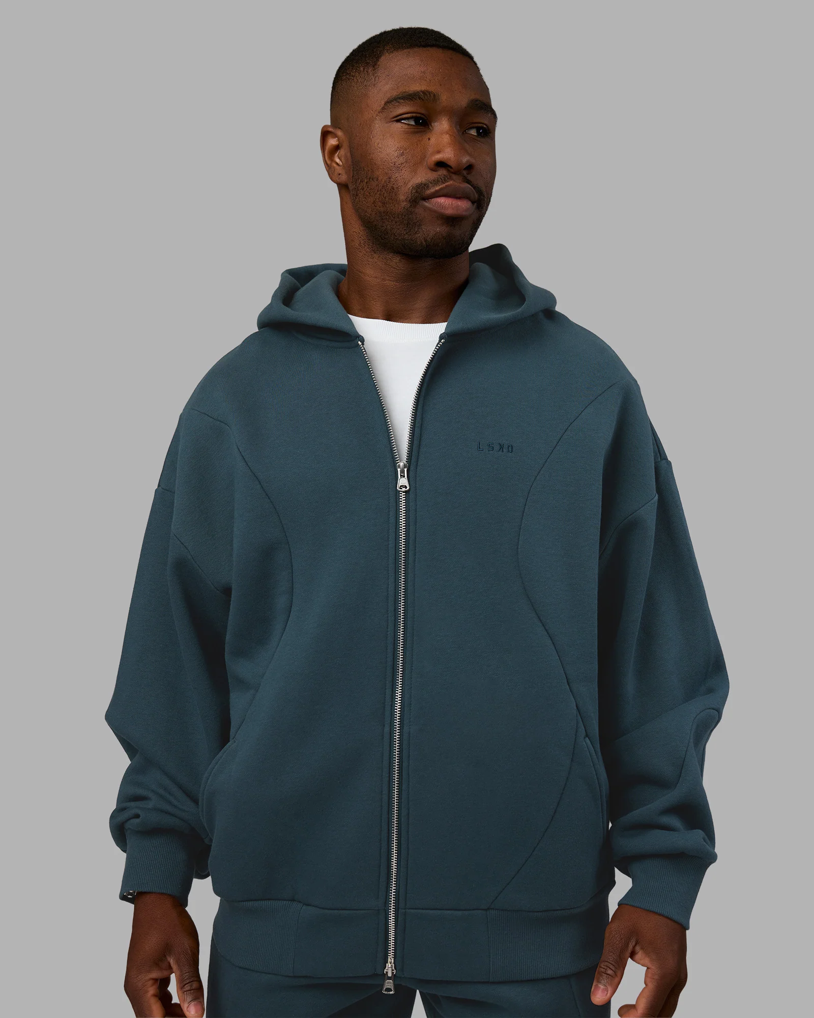 Stream Oversized Panel Zip Hoodie - Deep Sea