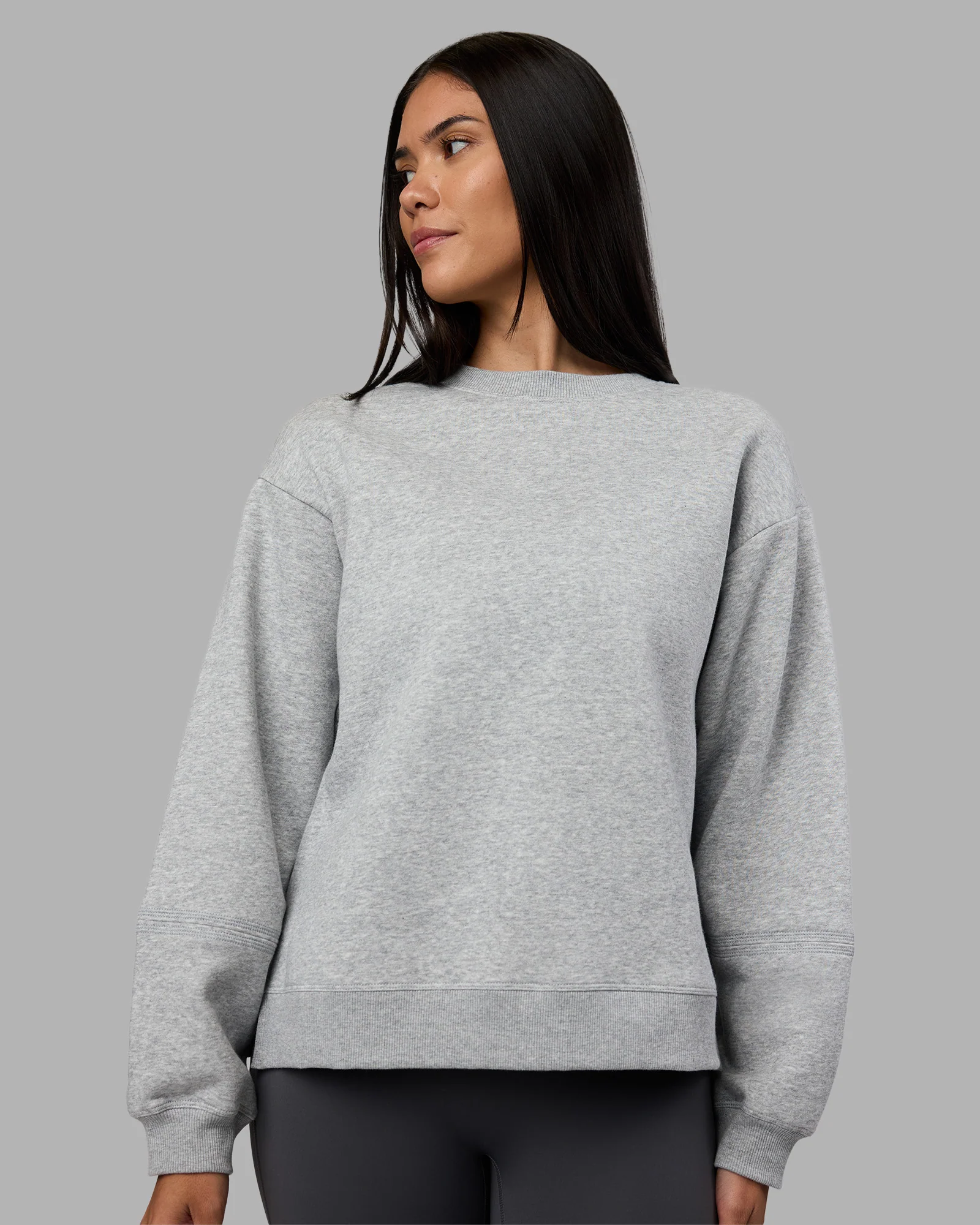 Full Form Fleece Sweater with Side Slits - Marl Grey 1 Full Form Fleece Sweater with Side Slits - Marl Grey