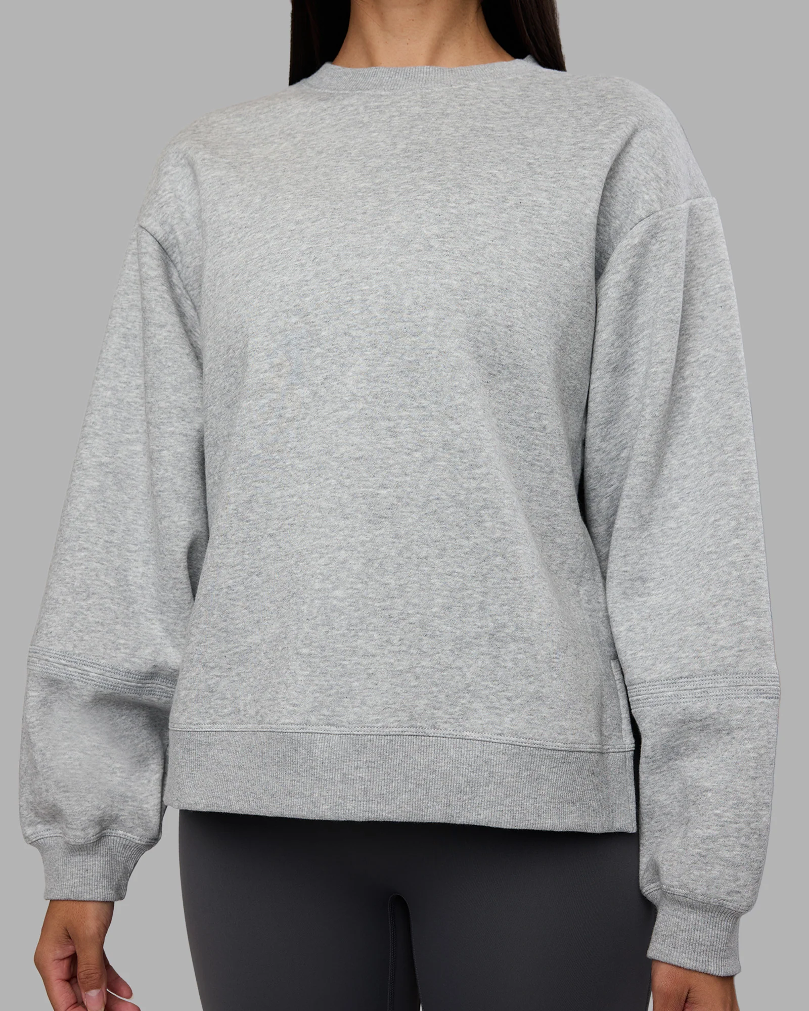 Full Form Fleece Sweater with Side Slits - Marl Grey 7 Full Form Fleece Sweater with Side Slits - Marl Grey