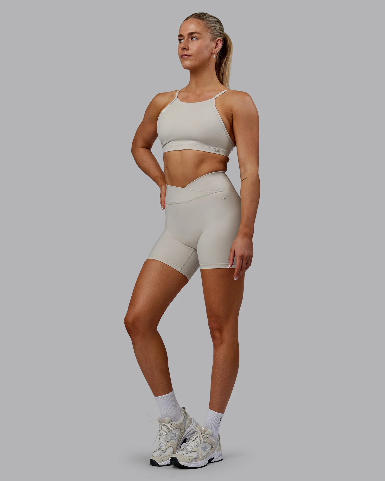 Sara Ares High Neck Sports Bra - Shale Beige