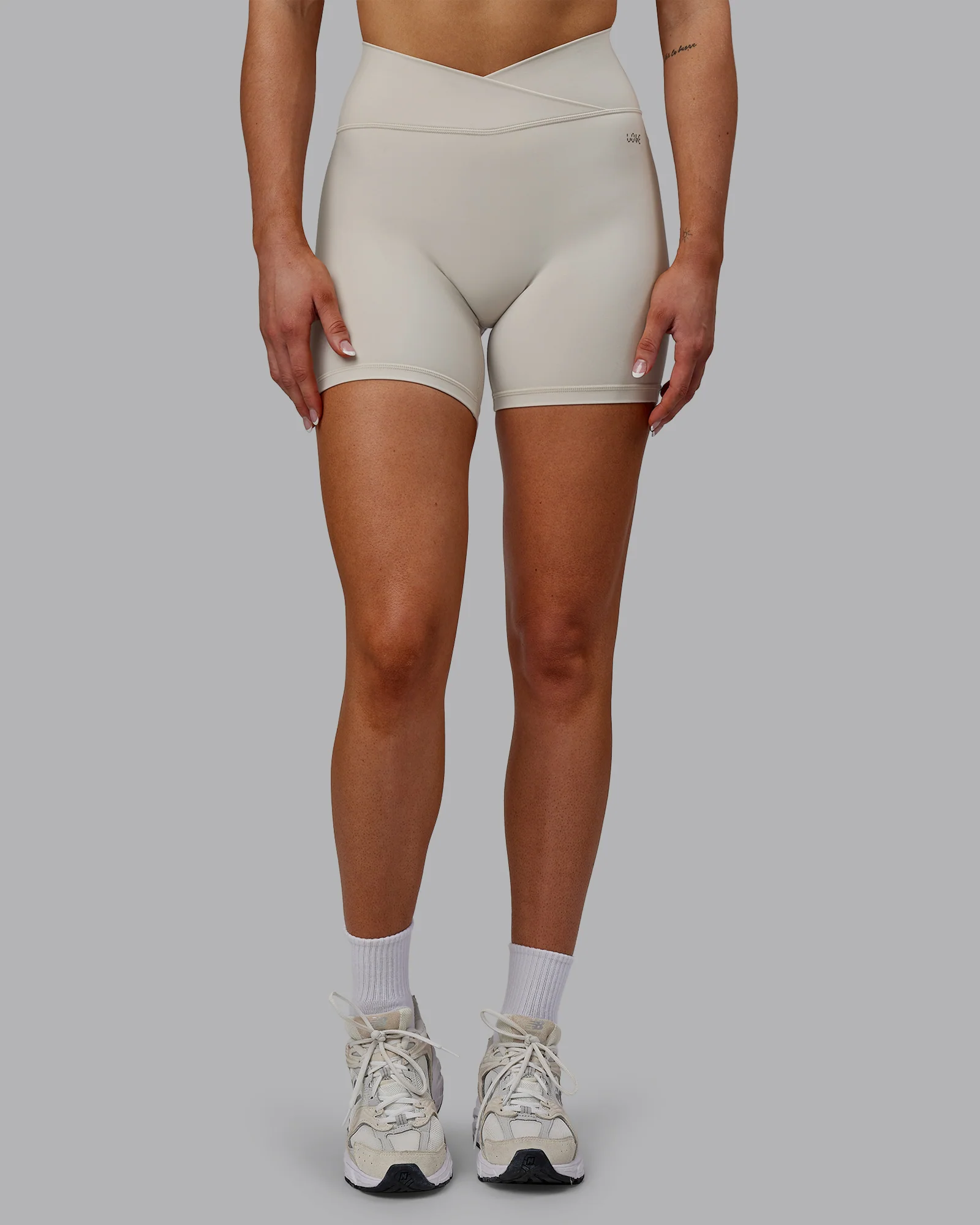 Sara Strike Ultra High-Rise Cross Over Waist 6" Short - Shale Beige 1 Sara Strike Ultra High-Rise Cross Over Waist 6" Short - Shale Beige