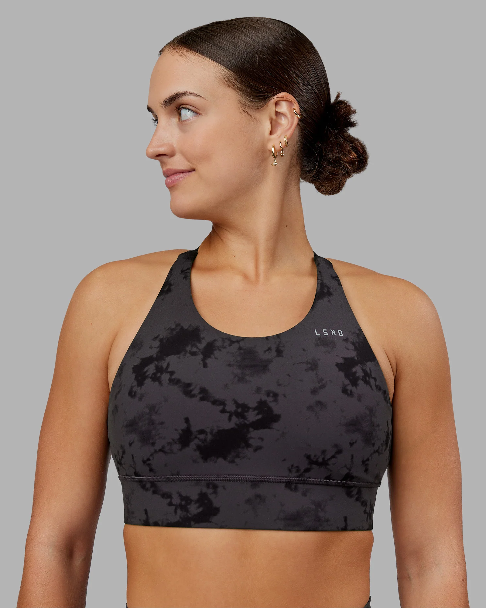 Accelerate Split Strap Sports Bra - Black Tie Dye