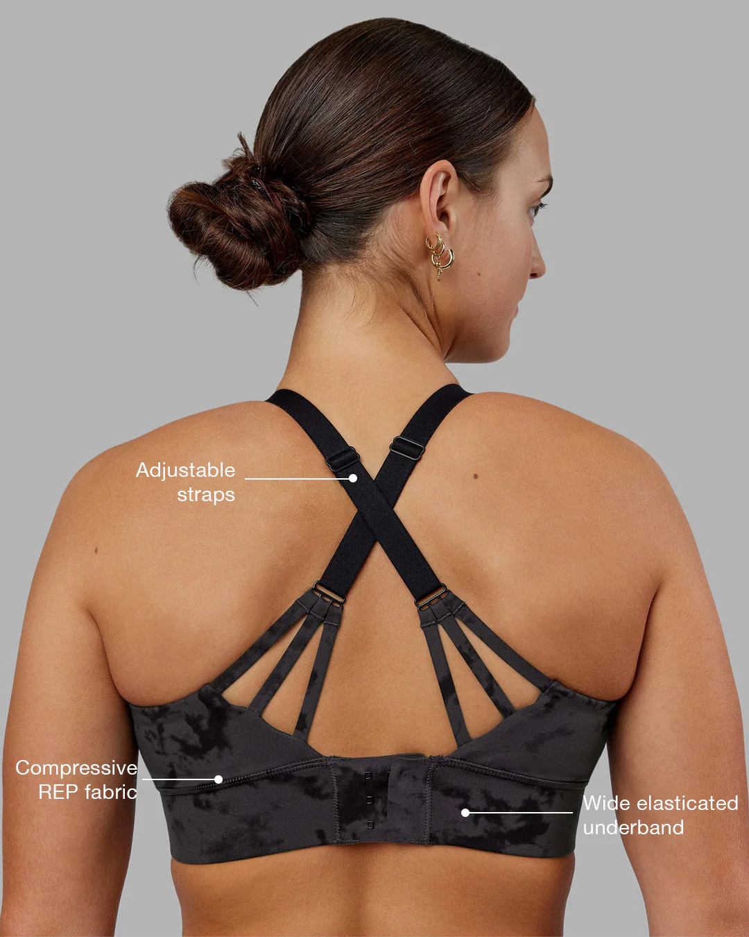 Accelerate Split Strap Sports Bra - Black Tie Dye