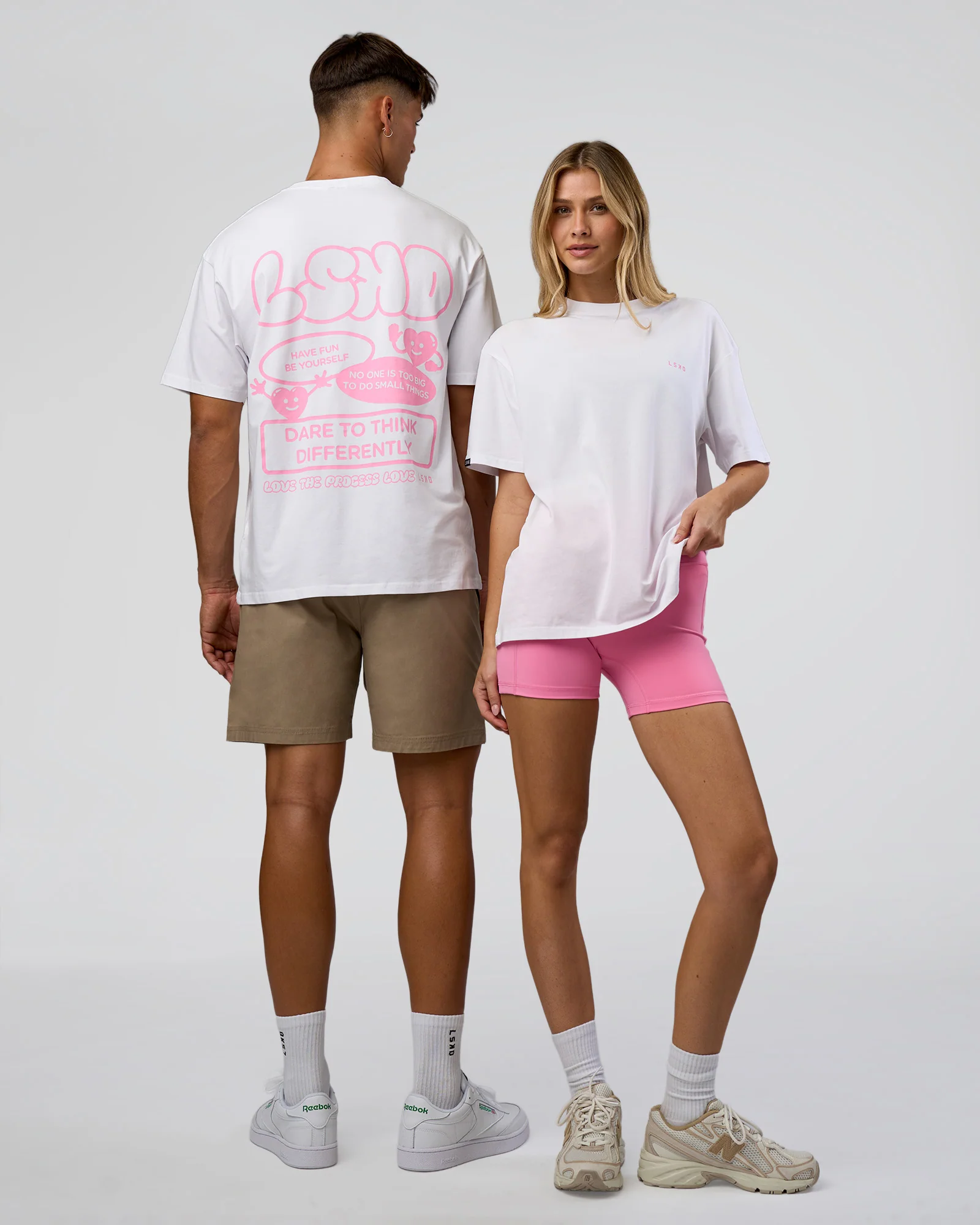 Dare To Think FLXCotton Tee Oversize - White-Candy Pink