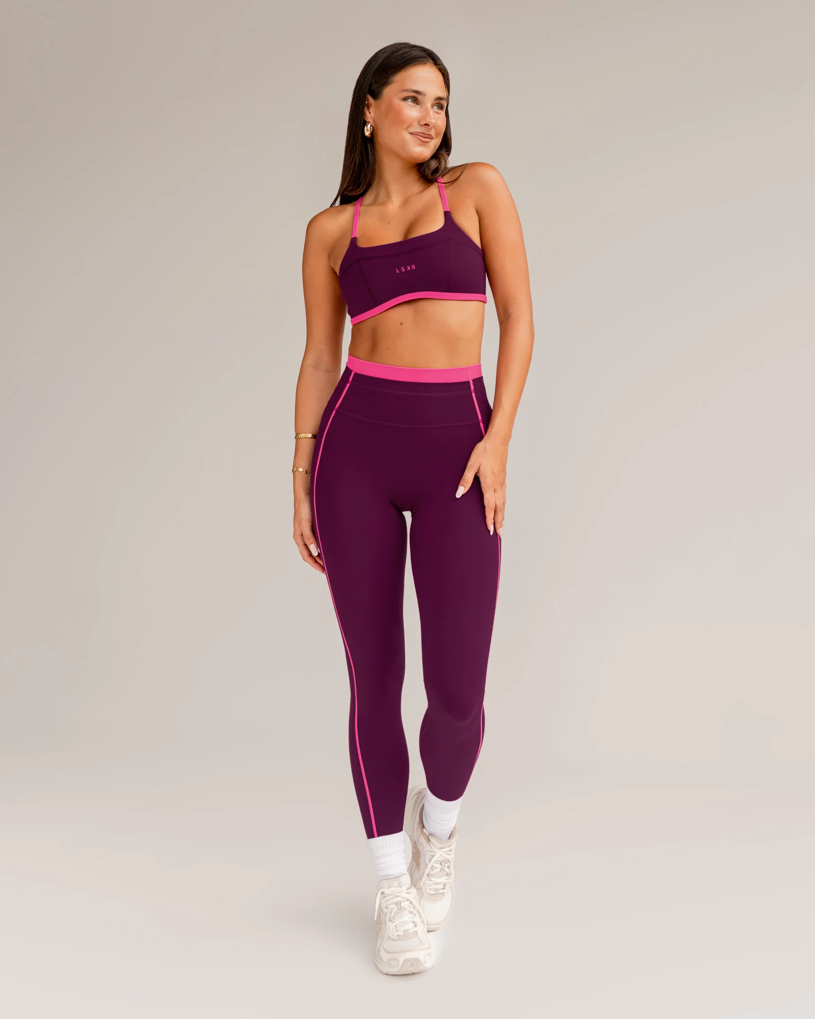 Liberate Contrast High-Rise Full Length Legging Pockets - Plum Caspia-Ultra Pink
