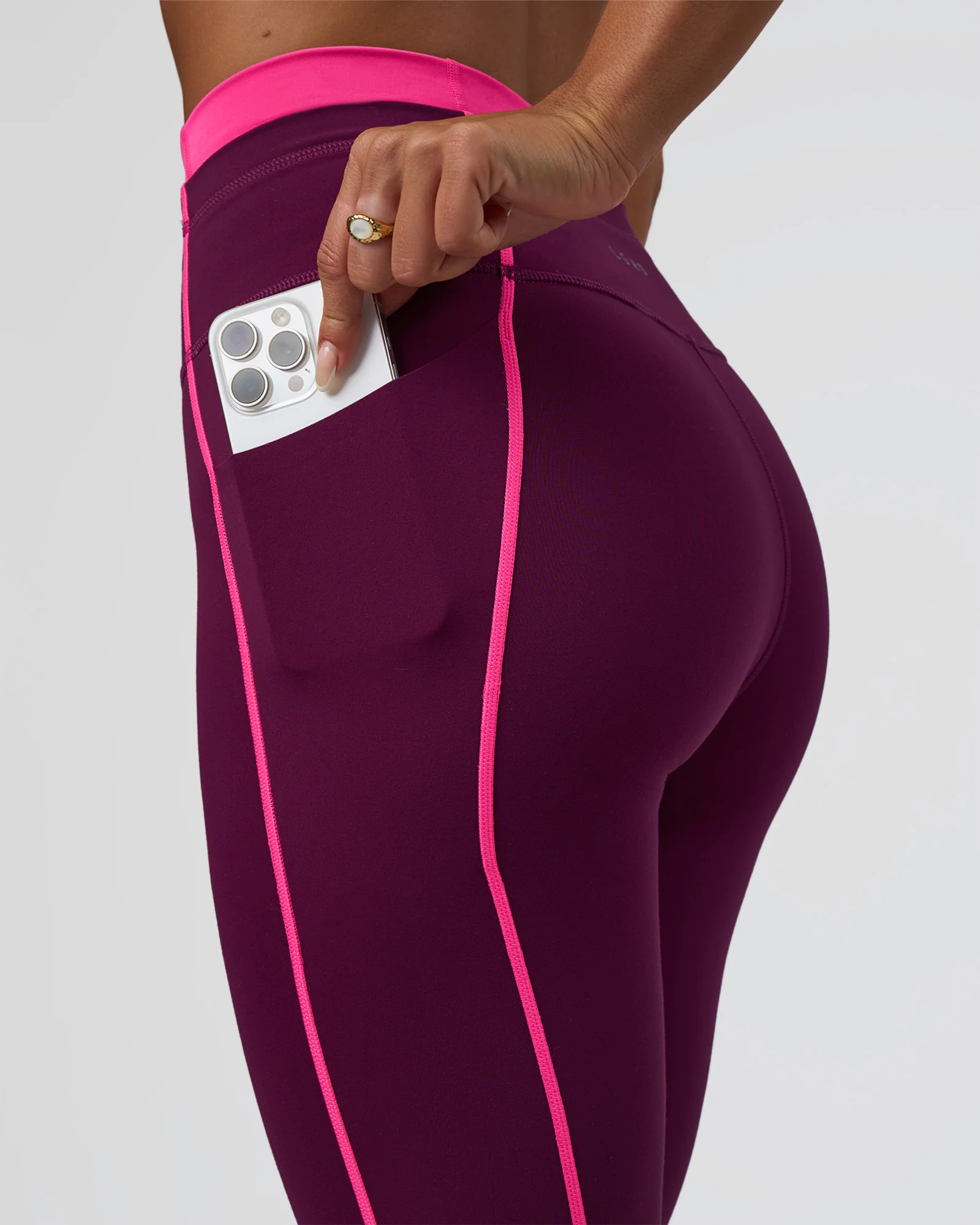 Liberate Contrast High-Rise Full Length Legging Pockets - Plum Caspia-Ultra Pink