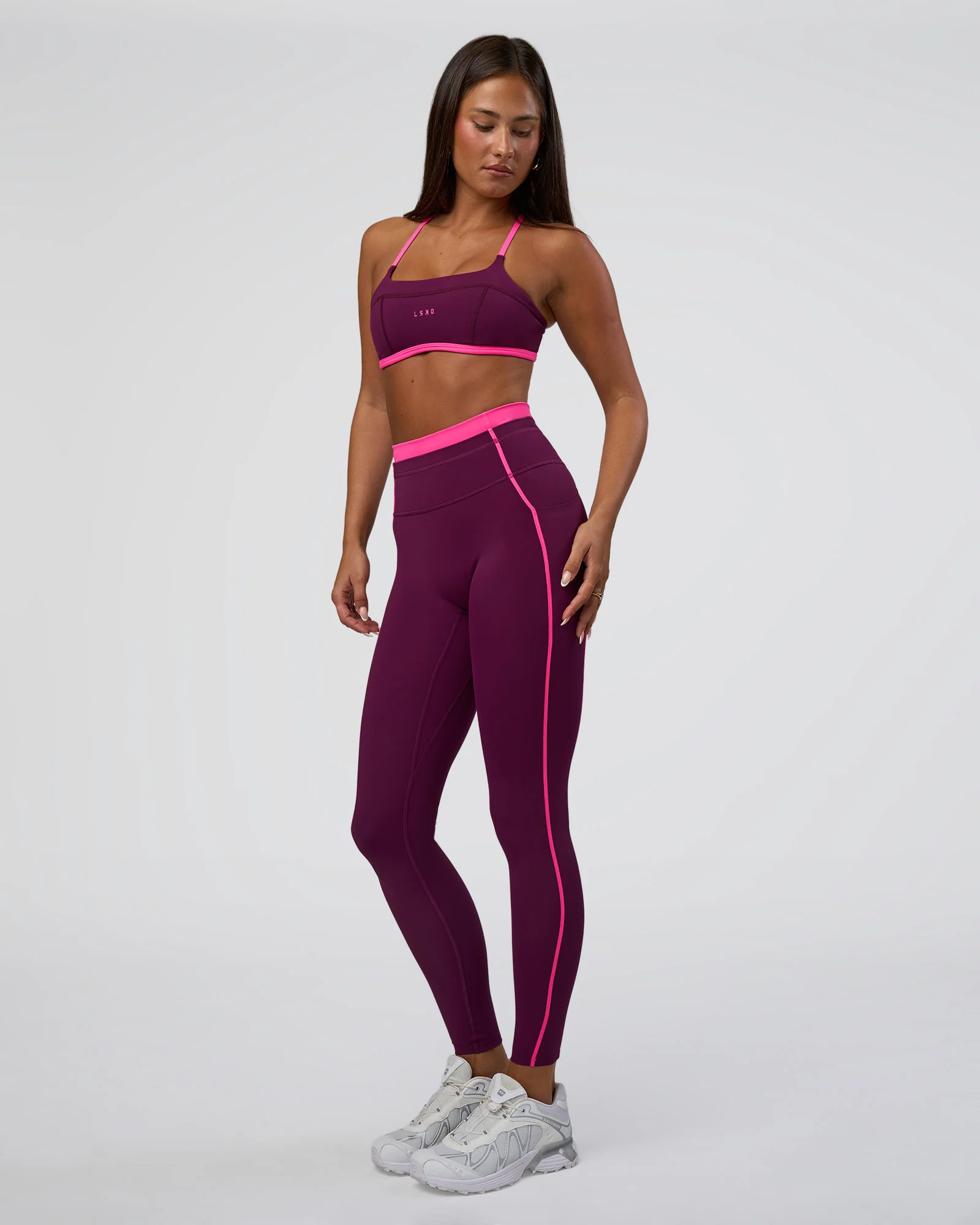 Liberate Contrast High-Rise Full Length Legging Pockets - Plum Caspia-Ultra Pink