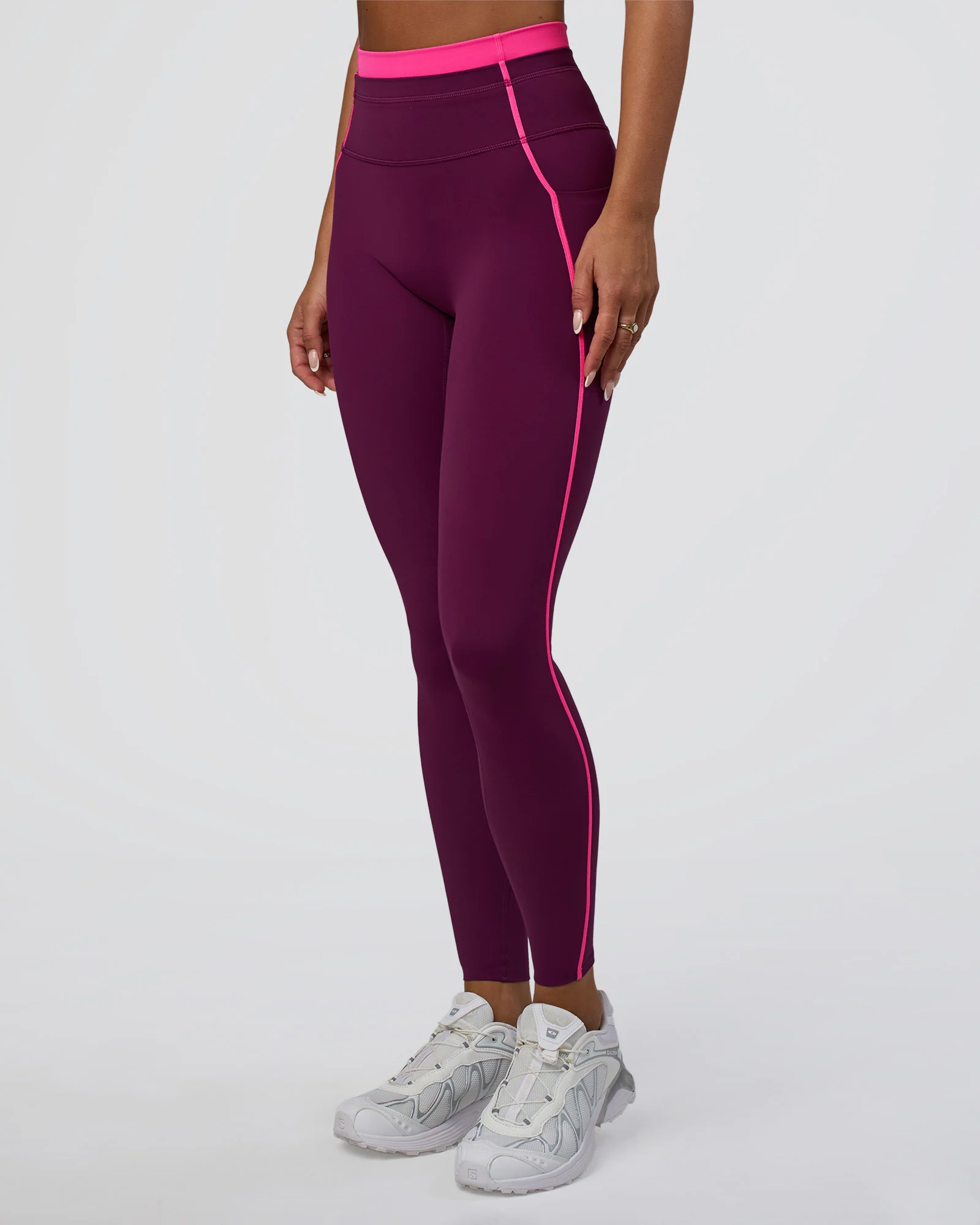 Liberate Contrast High-Rise Full Length Legging Pockets - Plum Caspia-Ultra Pink