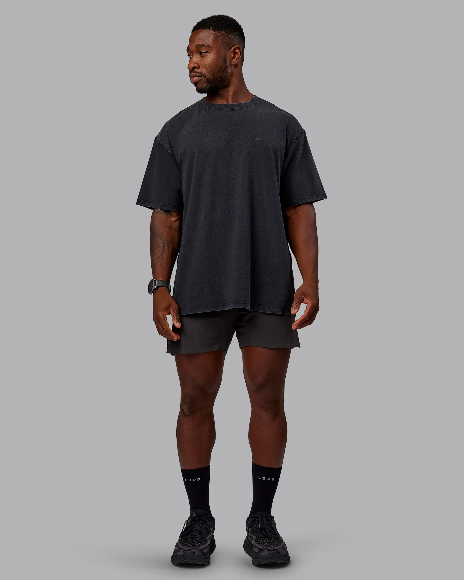 Washed RUN CLUB FLXCotton Tee Oversize - Black-Black