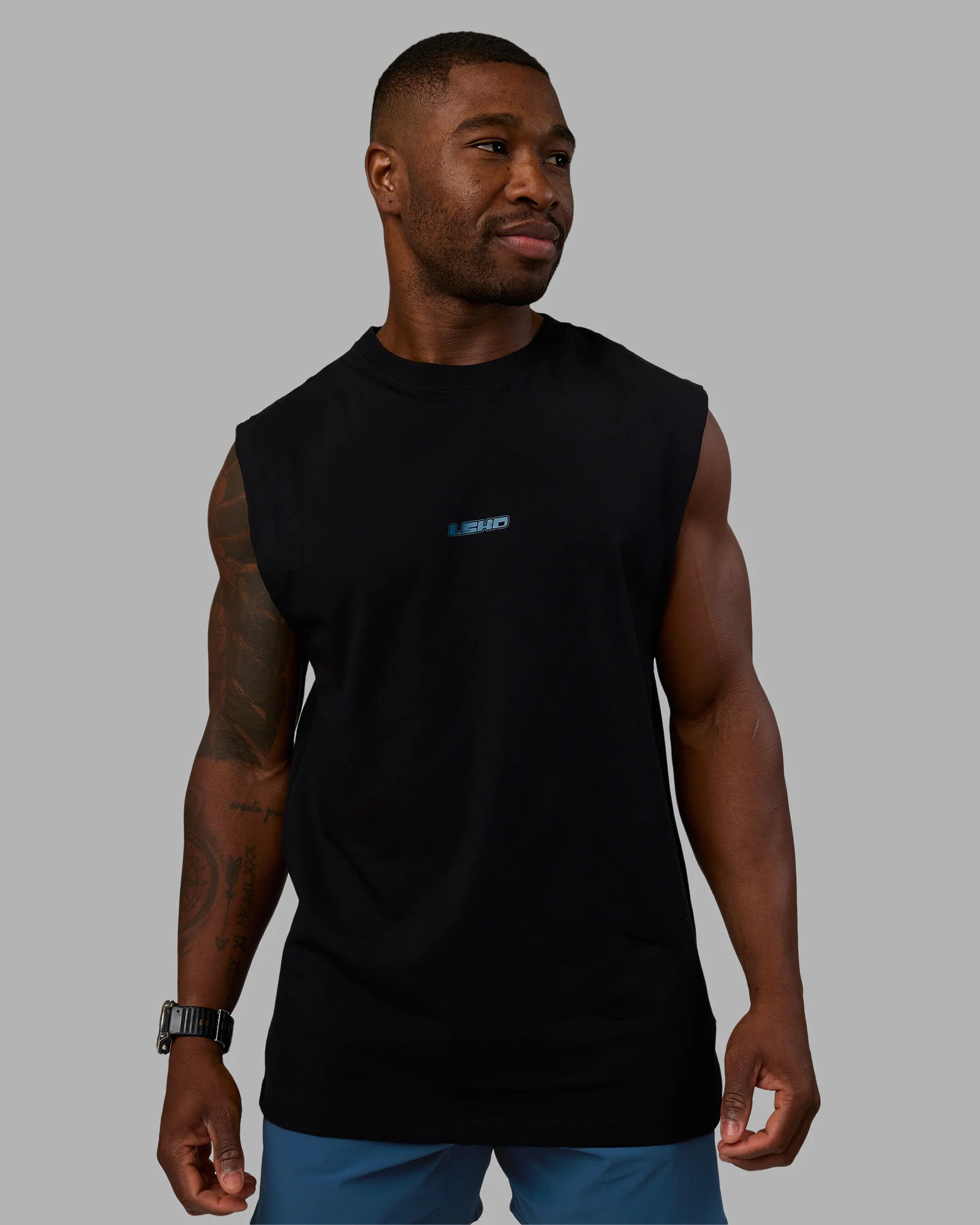 Lifting Heavyweight FLXCotton Tank - Black-Blue Coral