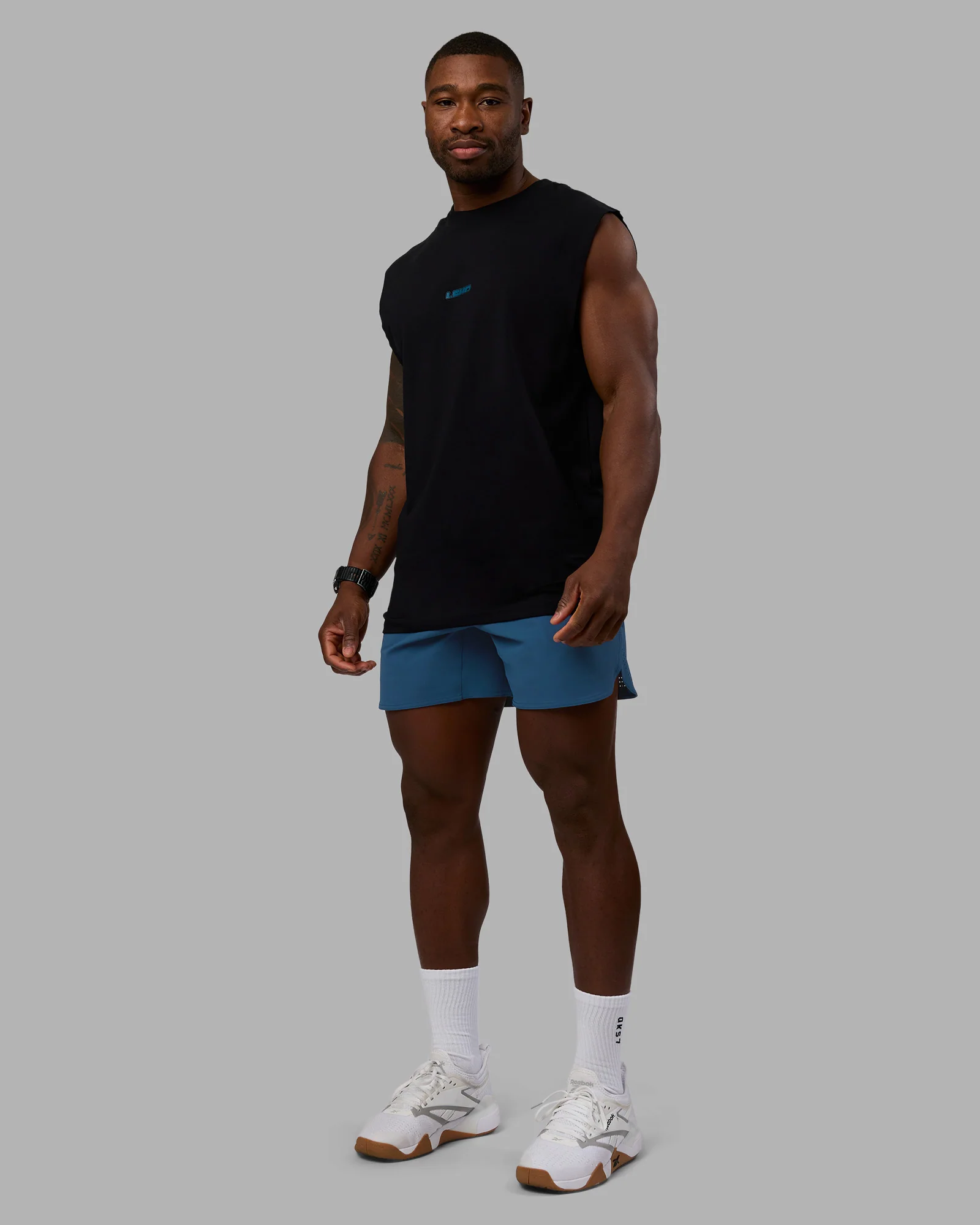Lifting Heavyweight FLXCotton Tank - Black-Blue Coral