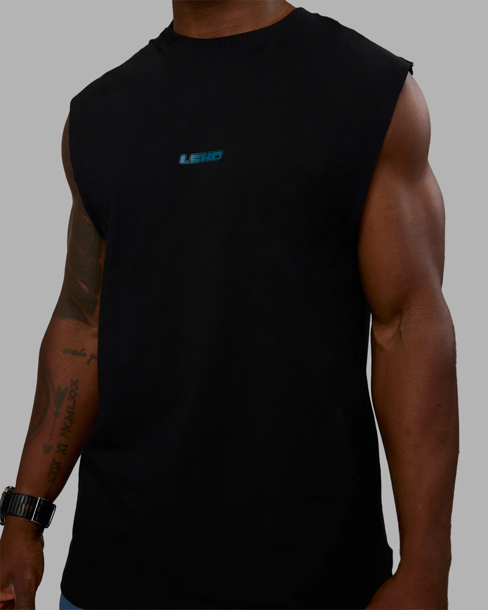Lifting Heavyweight FLXCotton Tank - Black-Blue Coral