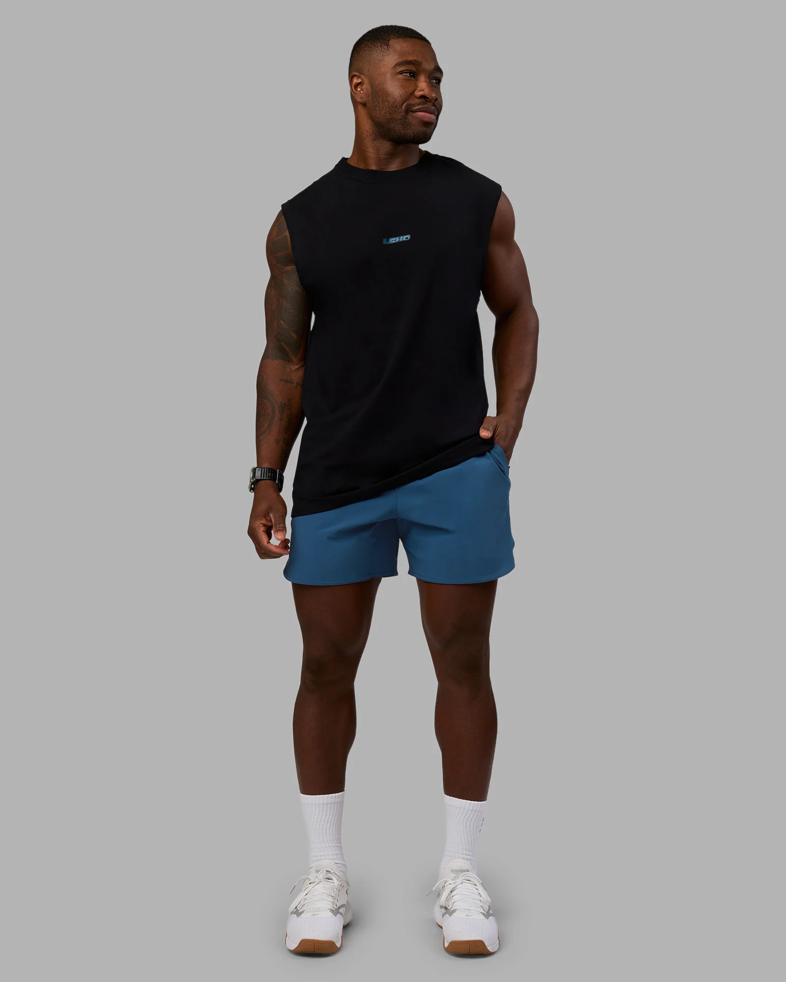 Lifting Heavyweight FLXCotton Tank - Black-Blue Coral