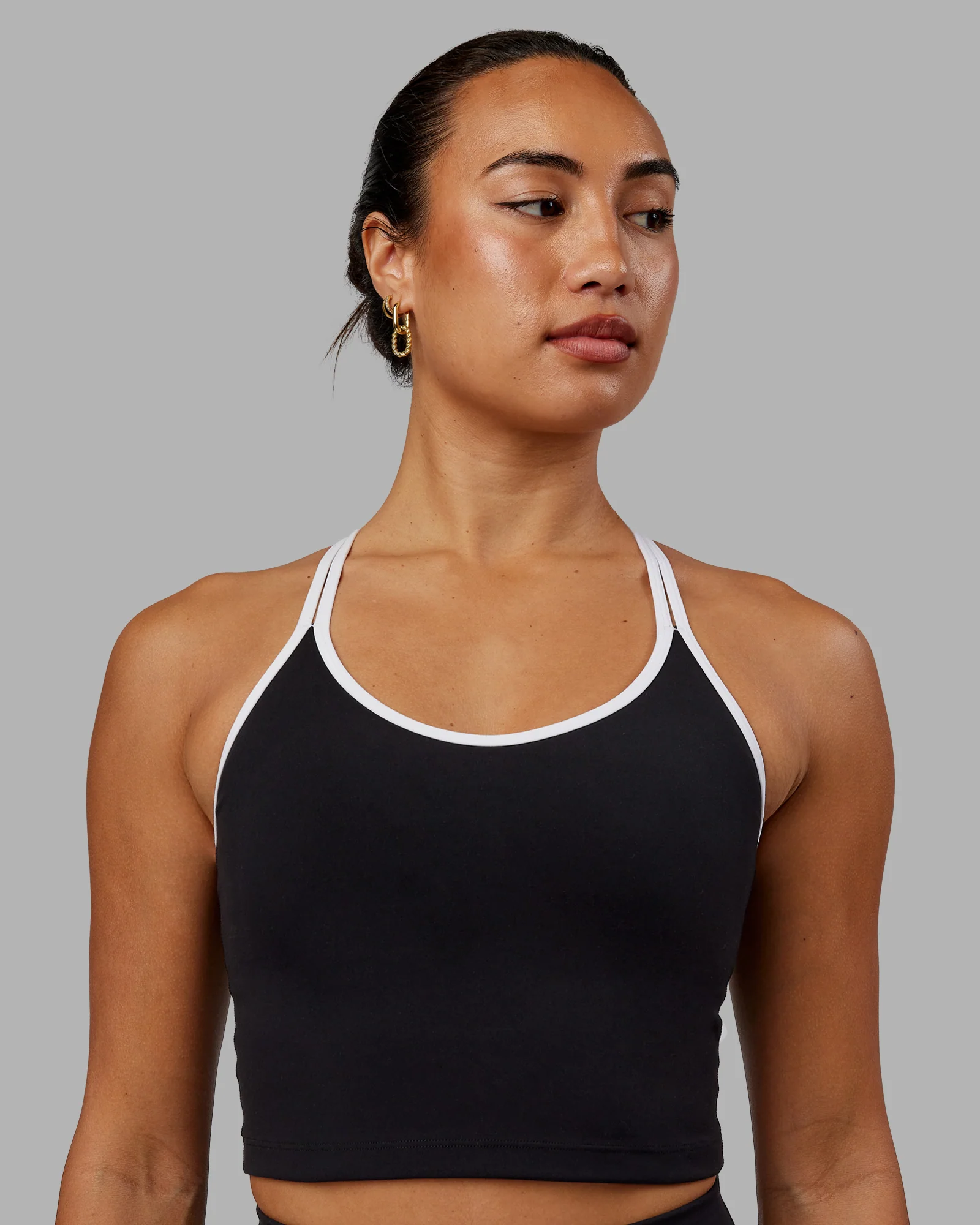 Contrast Active Tank With Shelf Bra - Black-White 1 Contrast Active Tank With Shelf Bra - Black-White