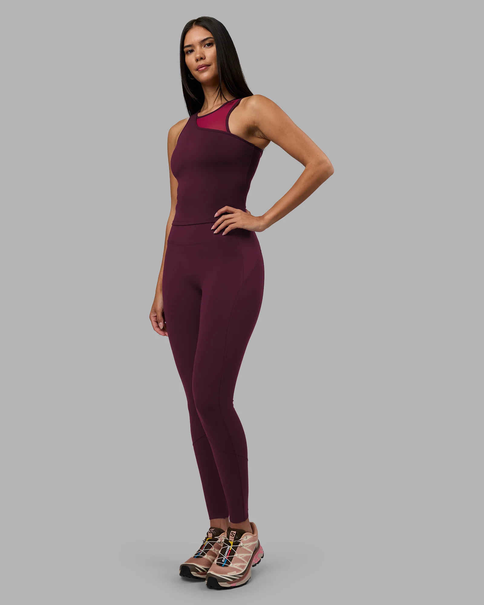 Motion Mesh Shelf Bra Tank - Cherry Lacquer/Plum Berry