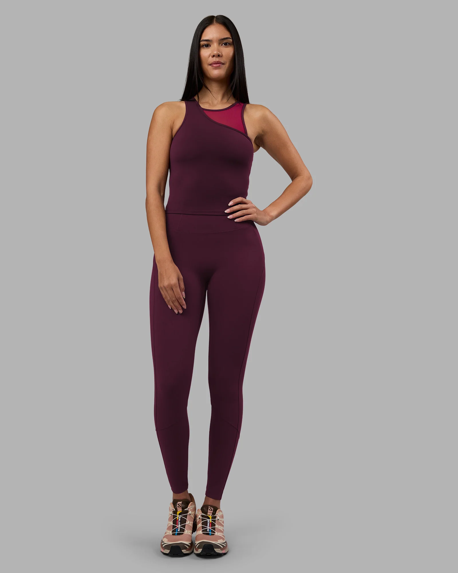 Motion Mesh Shelf Bra Tank - Cherry Lacquer/Plum Berry